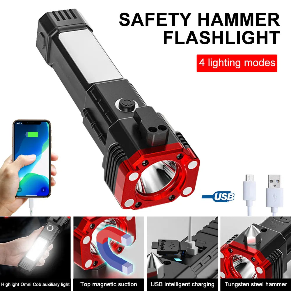USB Rechargeable Safety Hammer Flashlight